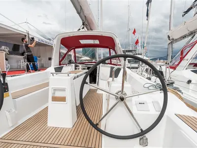 Cockpit of Majano, a Beneteau Oceanis 38.1 sailboat at Split, Croatia
