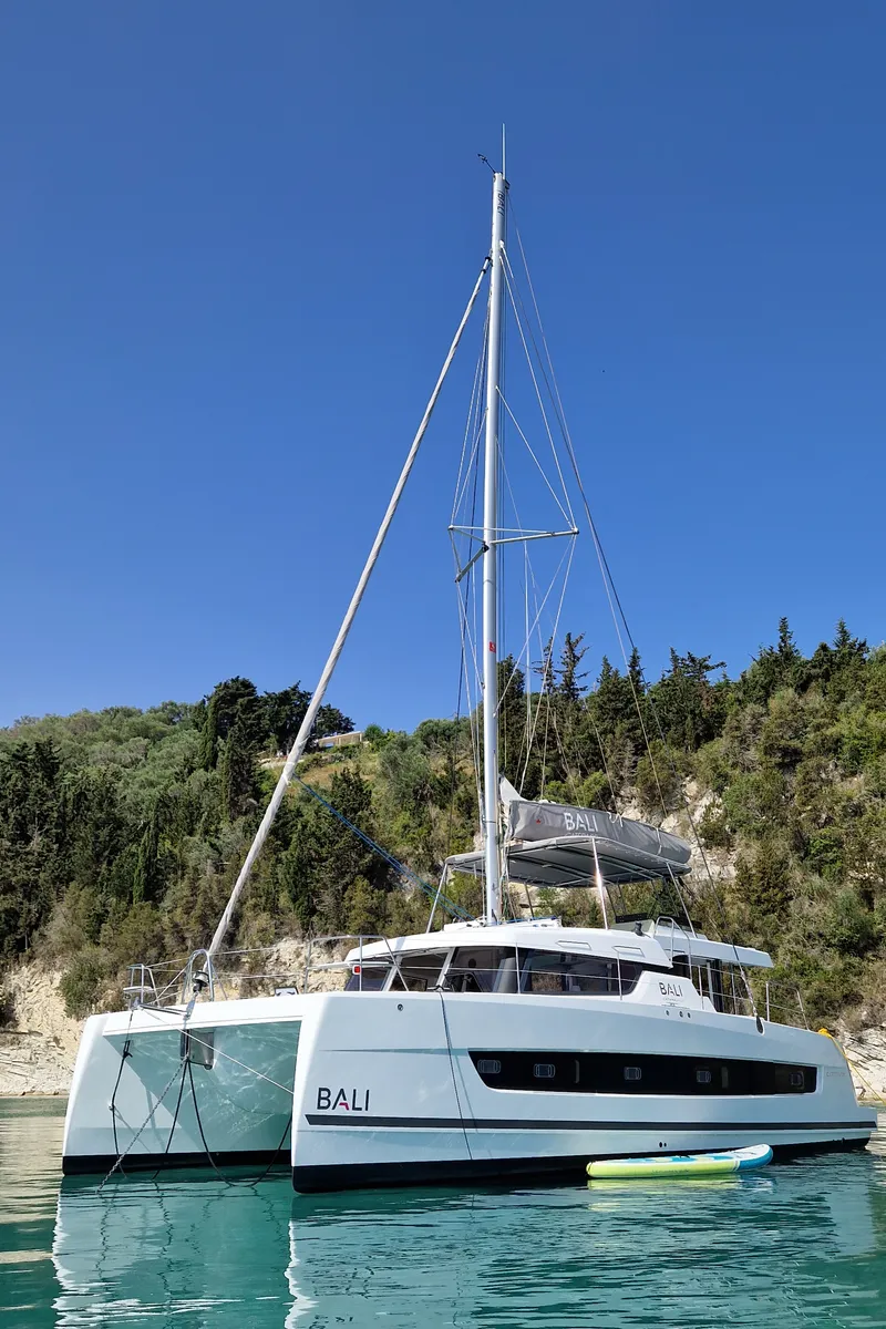 Exterior view of Selene, a Bali Catspace catamaran at Kontokali, Greece