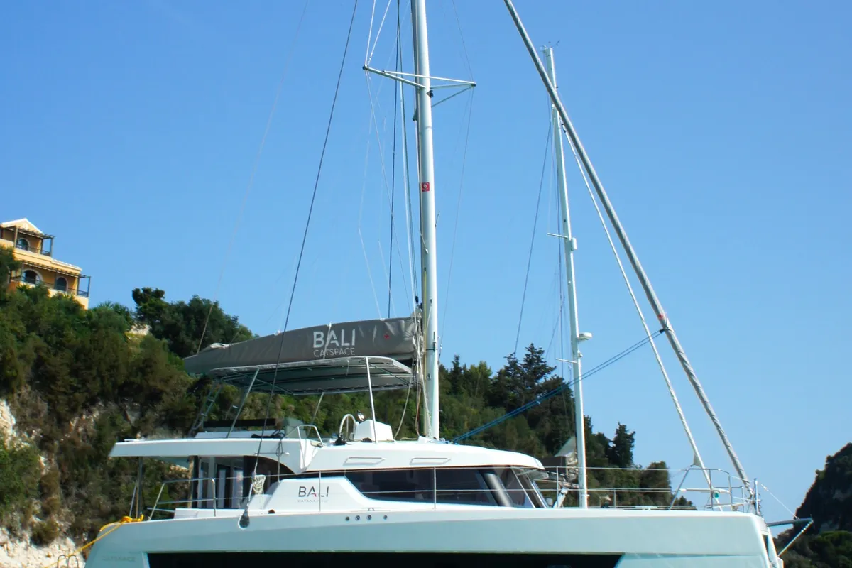 Exterior view of Selene, a Bali Catspace catamaran at Kontokali, Greece