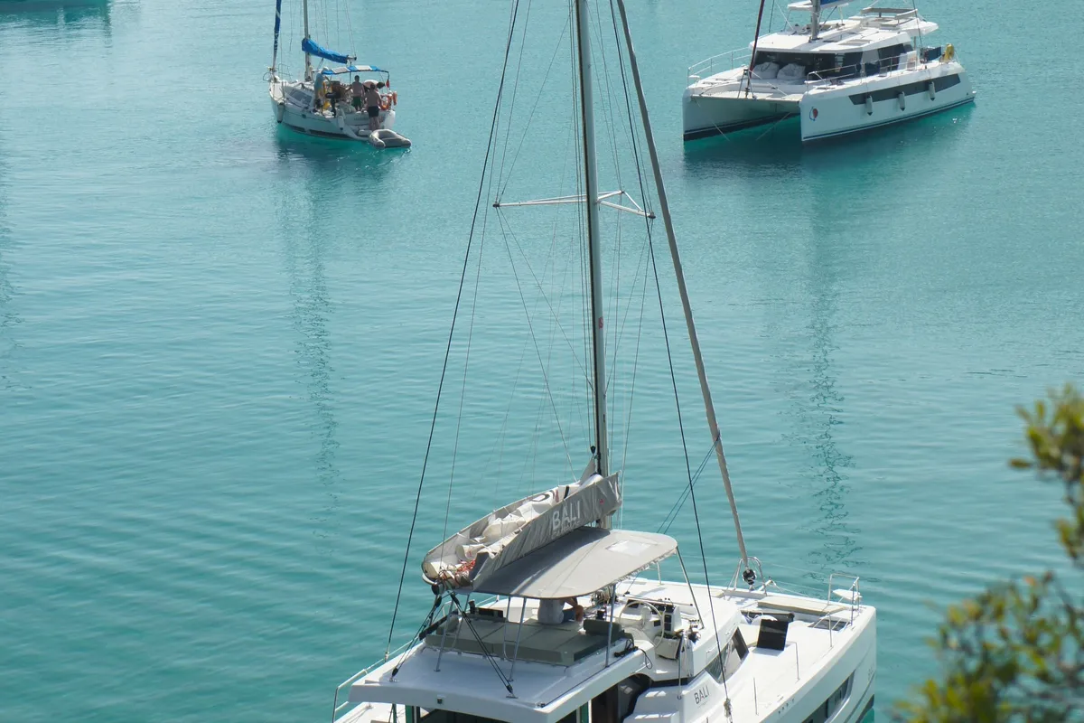 Exterior view of Selene, a Bali Catspace catamaran at Kontokali, Greece