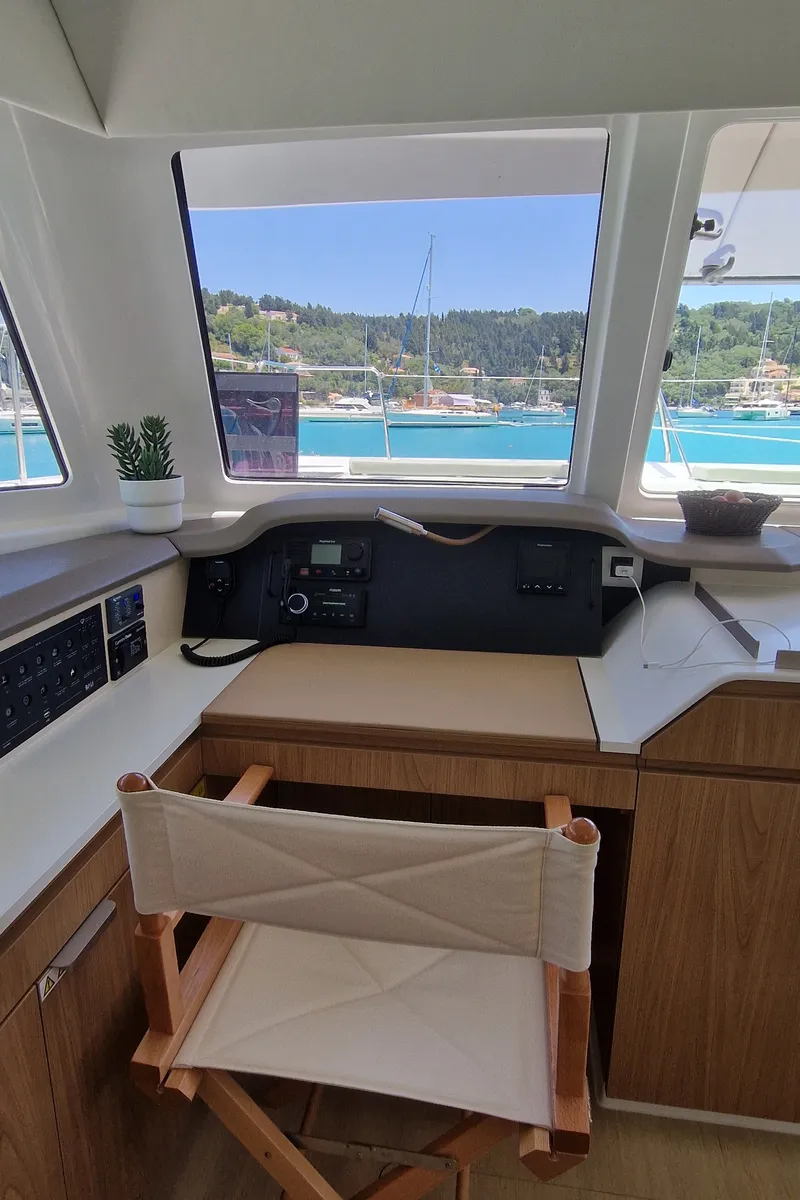 Salon of Selene, a Bali Catspace catamaran at Kontokali, Greece