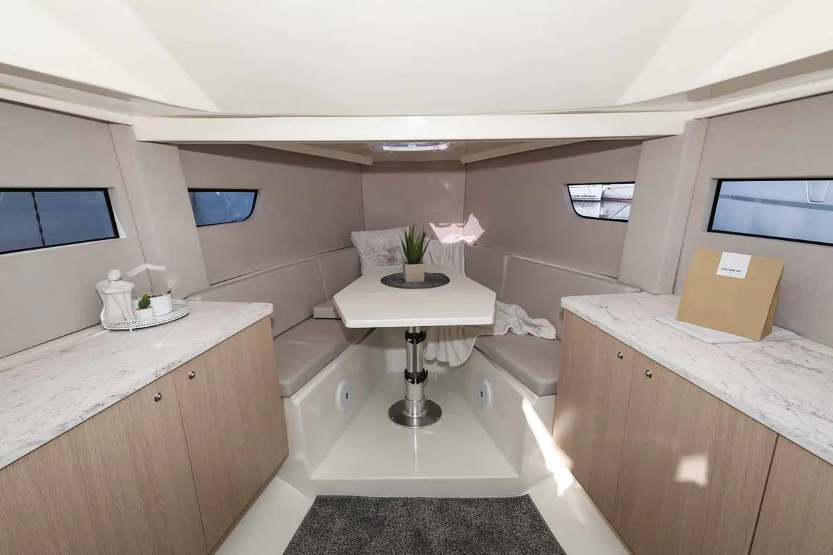 Salon of Babac, a Nuva M9 Cabin motorboat at Grad Biograd na Moru, Croatia