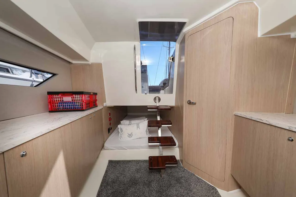 Cabin on Babac, a Nuva M9 Cabin motorboat at Grad Biograd na Moru, Croatia