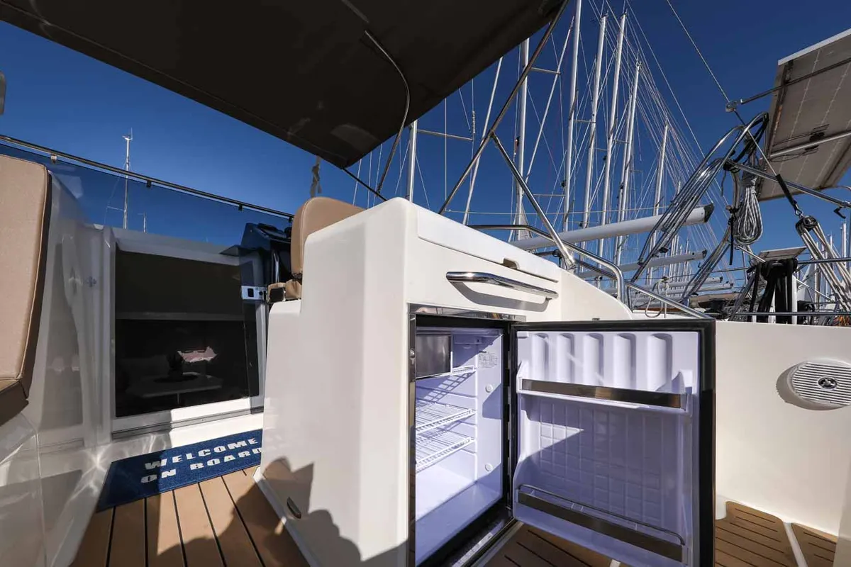 Galley of Babac, a Nuva M9 Cabin motorboat at Grad Biograd na Moru, Croatia