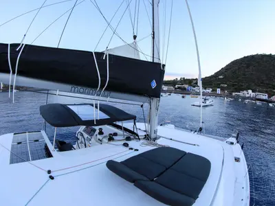 Deck of Lagoon 42, a catamaran at Tropea, Italy