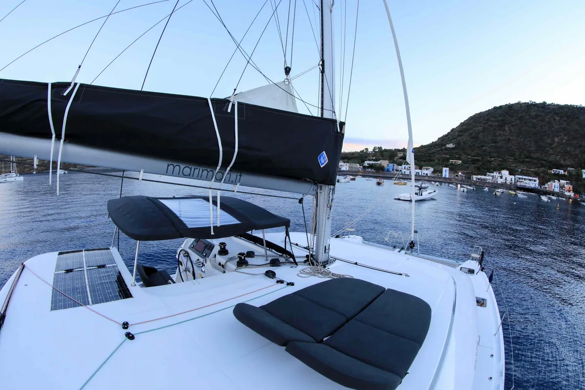 Deck of Lagoon 42, a catamaran at Tropea, Italy