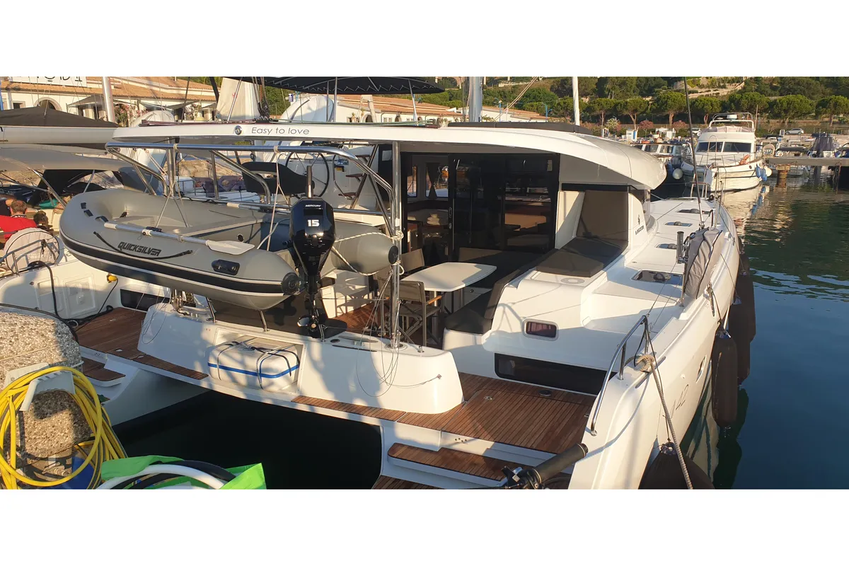 Exterior view of Lagoon 42, a catamaran at Tropea, Italy