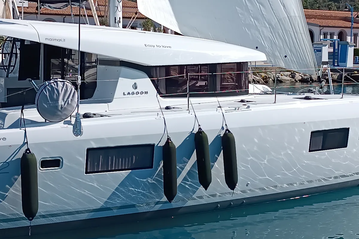 Exterior view of Lagoon 42, a catamaran at Tropea, Italy