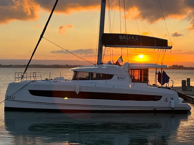Exterior view of Serenity, a Bali 4.2 catamaran at Municipal Unit of Apollonioi, Greece