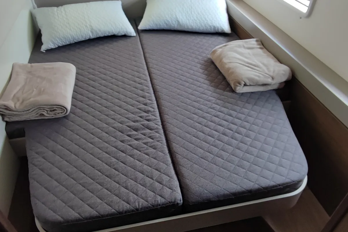 Cabin on Serenity, a Bali 4.2 catamaran at Municipal Unit of Apollonioi, Greece