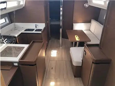 Salon of Tikal III, a Jeanneau Sun Odyssey 440 sailboat at Municipal Unit of Lefkada, Greece