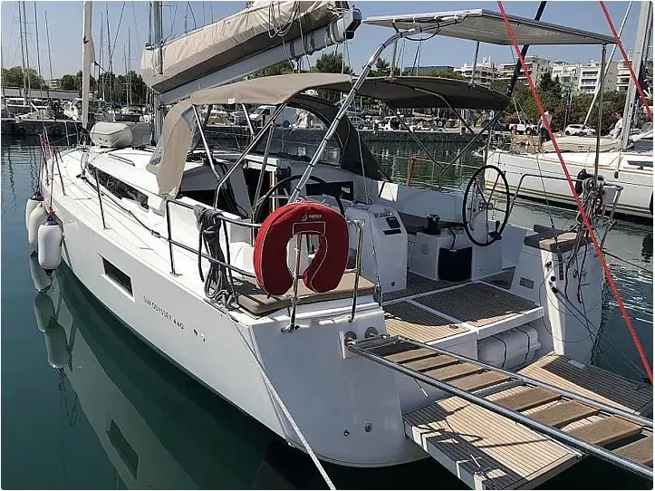 Tikal III, a Jeanneau Sun Odyssey 440 sailboat at Municipal Unit of Lefkada, Greece