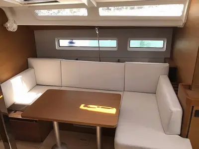 Salon of Tikal III, a Jeanneau Sun Odyssey 440 sailboat at Lefkada, Greece