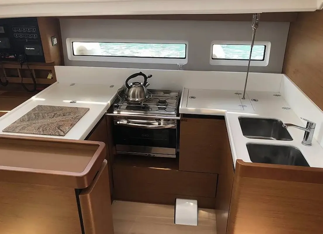 Tikal III, a Jeanneau Sun Odyssey 440 sailboat at Municipal Unit of Lefkada, Greece