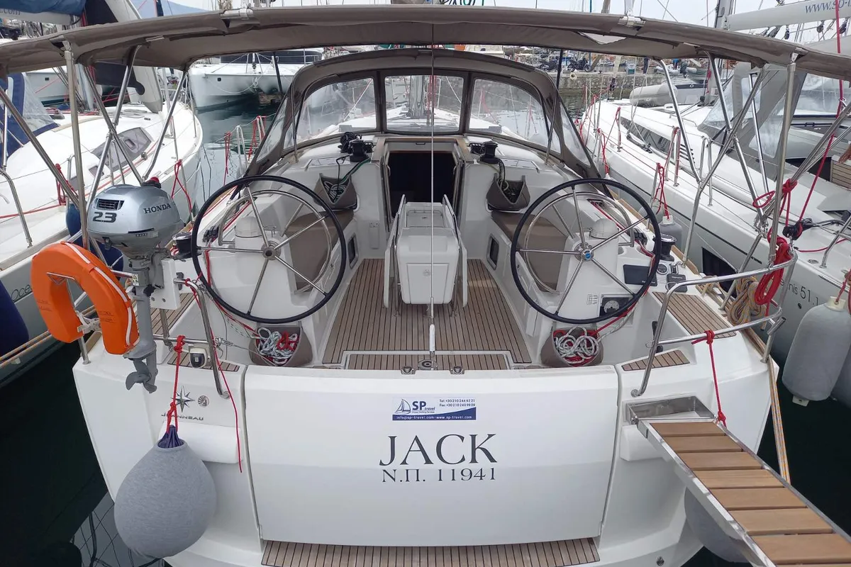 Cockpit of Jack, a Jeanneau Sun Odyssey 479 sailboat at Athens, Greece