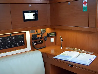 Salon of Semiramis, a Beneteau Oceanis 45 sailboat at Kontokali, Greece