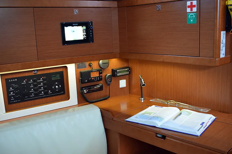 Salon of Semiramis, a Beneteau Oceanis 45 sailboat at Kontokali, Greece