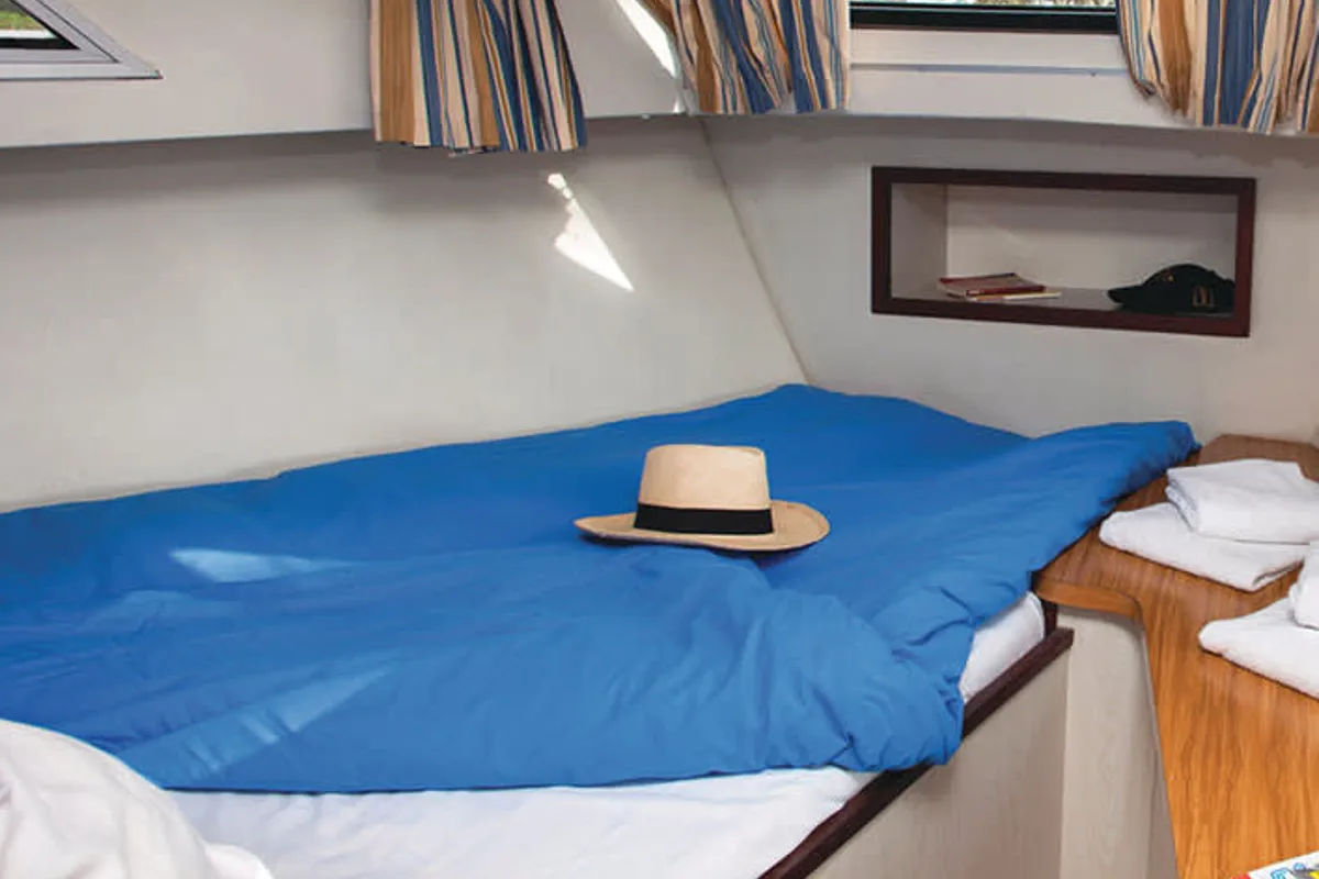 Cabin on Cygnet Corvette A, a motorboat at Hindeloopen, Netherlands