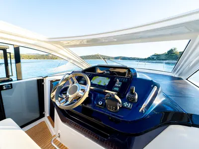 Cockpit of Star Trek, a Beneteau Gran Turismo 41 motor yacht at Šibenik, Croatia