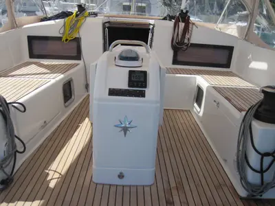 Cockpit of Teresa, a Jeanneau Sun Odyssey 490 sailboat at Capo d'Orlando, Italy