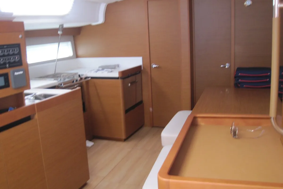 Galley of Teresa, a Jeanneau Sun Odyssey 490 sailboat at Capo d'Orlando, Italy