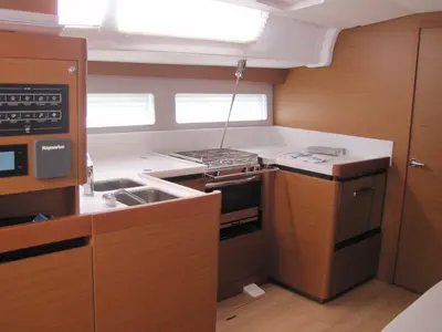 Galley of Teresa, a Jeanneau Sun Odyssey 490 sailboat at Capo d'Orlando, Italy