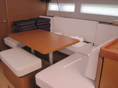 Salon of Teresa, a Jeanneau Sun Odyssey 490 sailboat at Capo d'Orlando, Italy