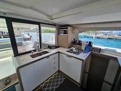 Galley of Island Curtisea, a Fountaine Pajot Isla 40 catamaran at Charlotte Amalie, United States