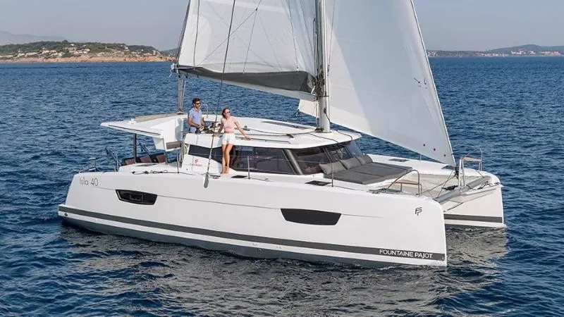 Exterior view of Island Curtisea, a Fountaine Pajot Isla 40 catamaran at Charlotte Amalie, United States