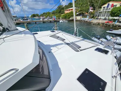 Deck of Island Curtisea, a Fountaine Pajot Isla 40 catamaran at Charlotte Amalie, United States