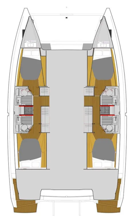 Floor plan of Shangri-La, a Fountaine Pajot Astrea 42 catamaran at Athens, Greece