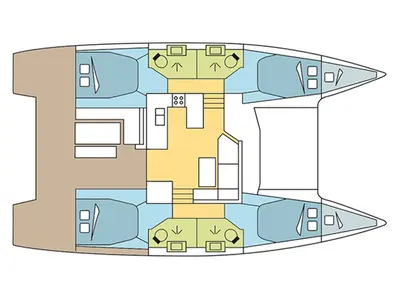 Floor plan of Shangri-La, a Fountaine Pajot Astrea 42 catamaran at Athens, Greece