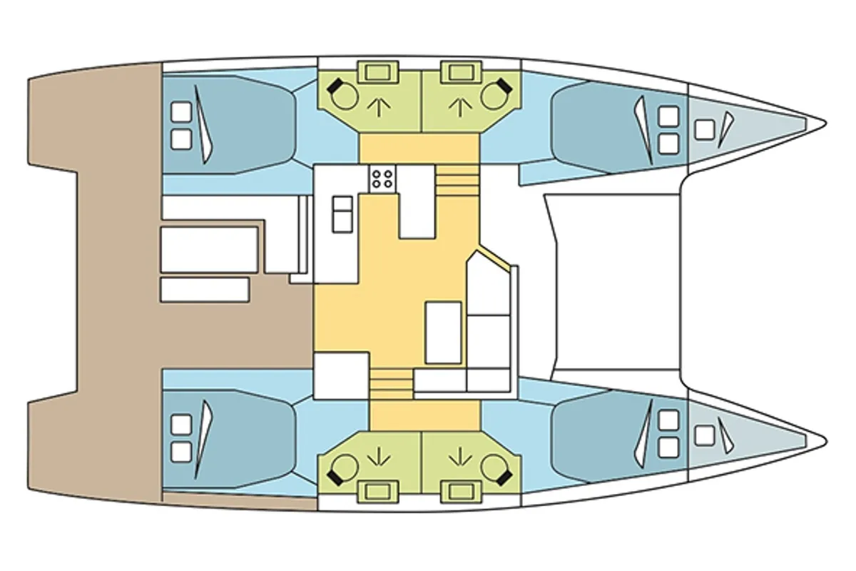 Floor plan of Shangri-La, a Fountaine Pajot Astrea 42 catamaran at Athens, Greece