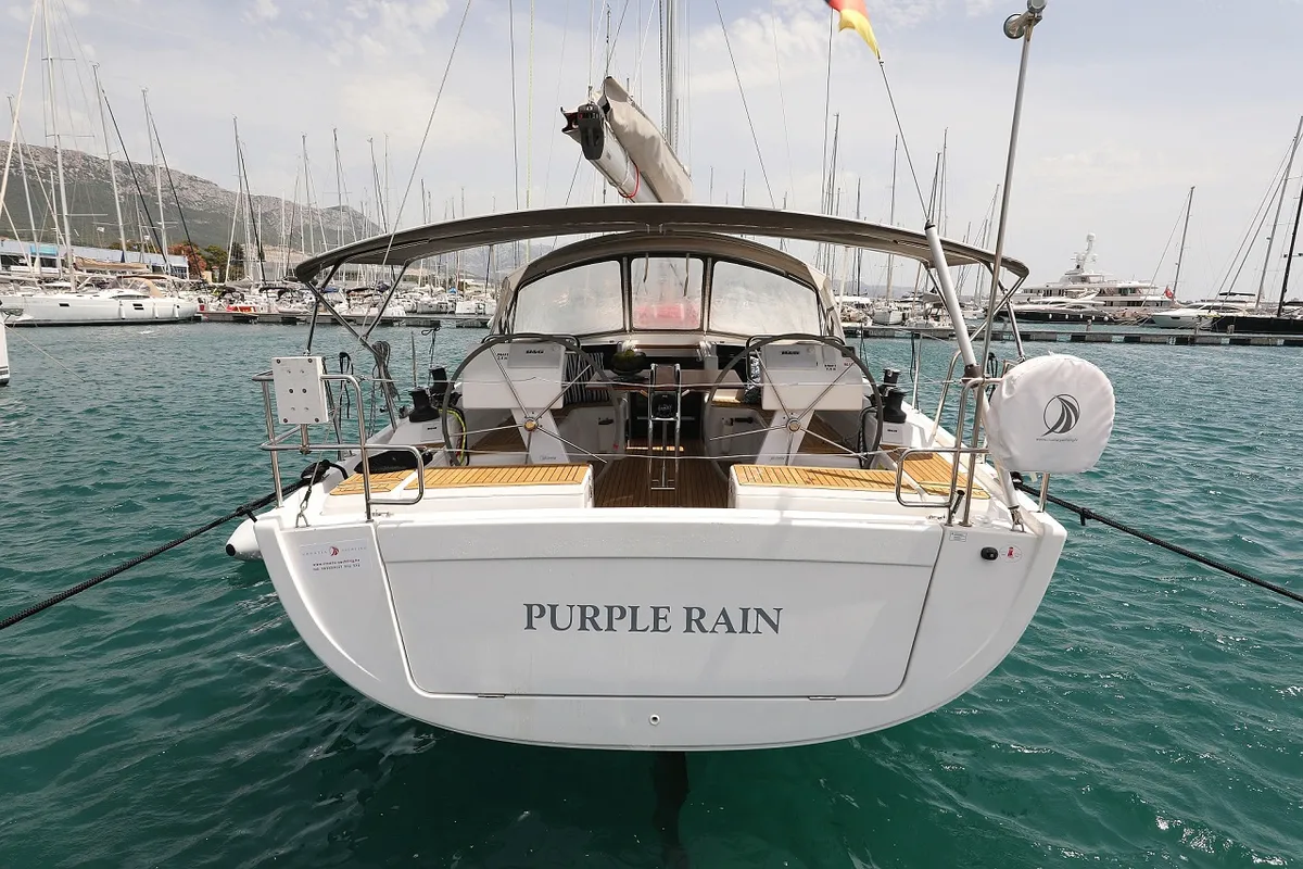 Exterior view of Purple Rain, a Hanse 455 sailboat at Grad Šibenik, Croatia