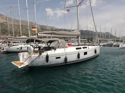 Exterior view of Purple Rain, a Hanse 455 sailboat at Grad Šibenik, Croatia