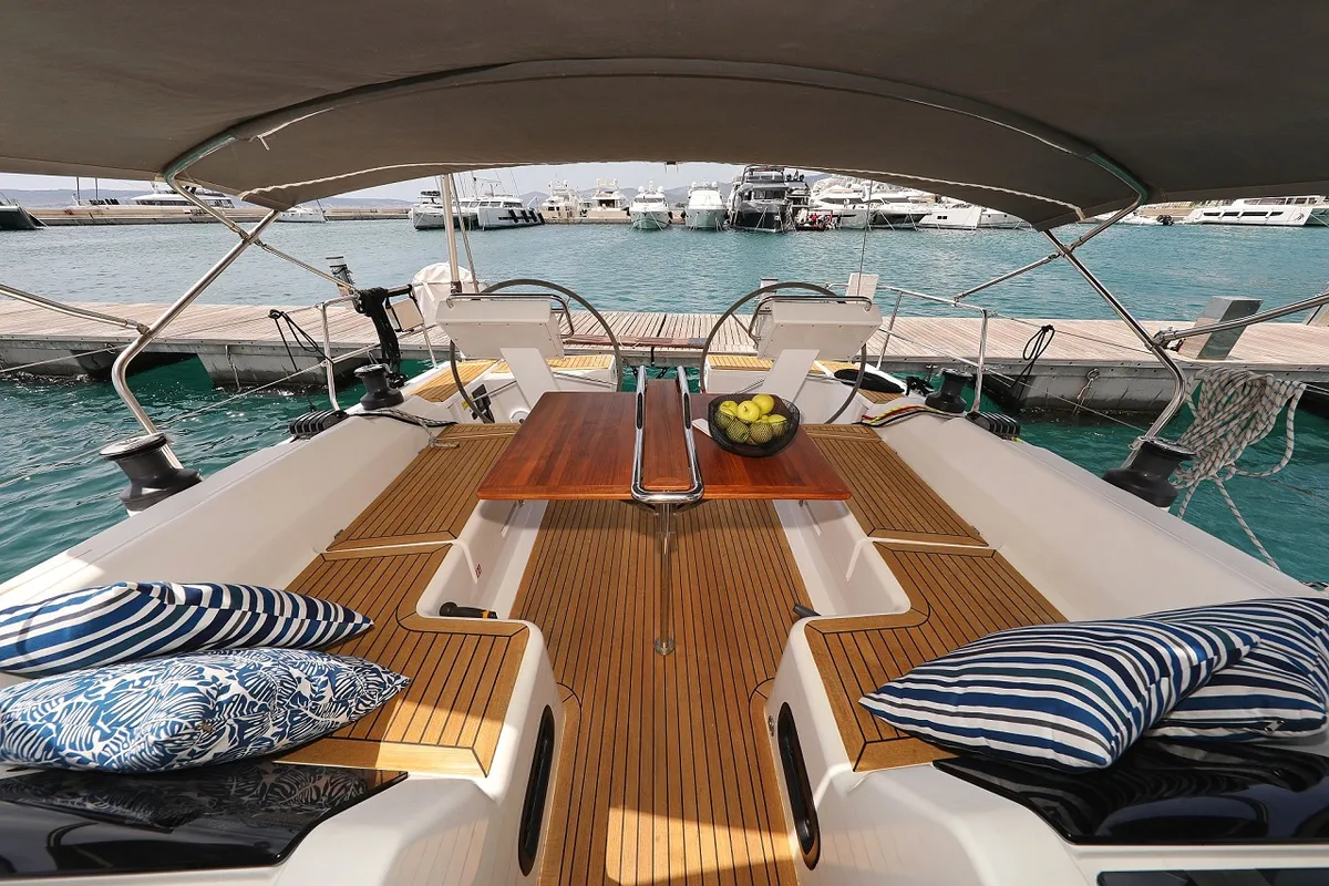Deck of Purple Rain, a Hanse 455 sailboat at Grad Šibenik, Croatia