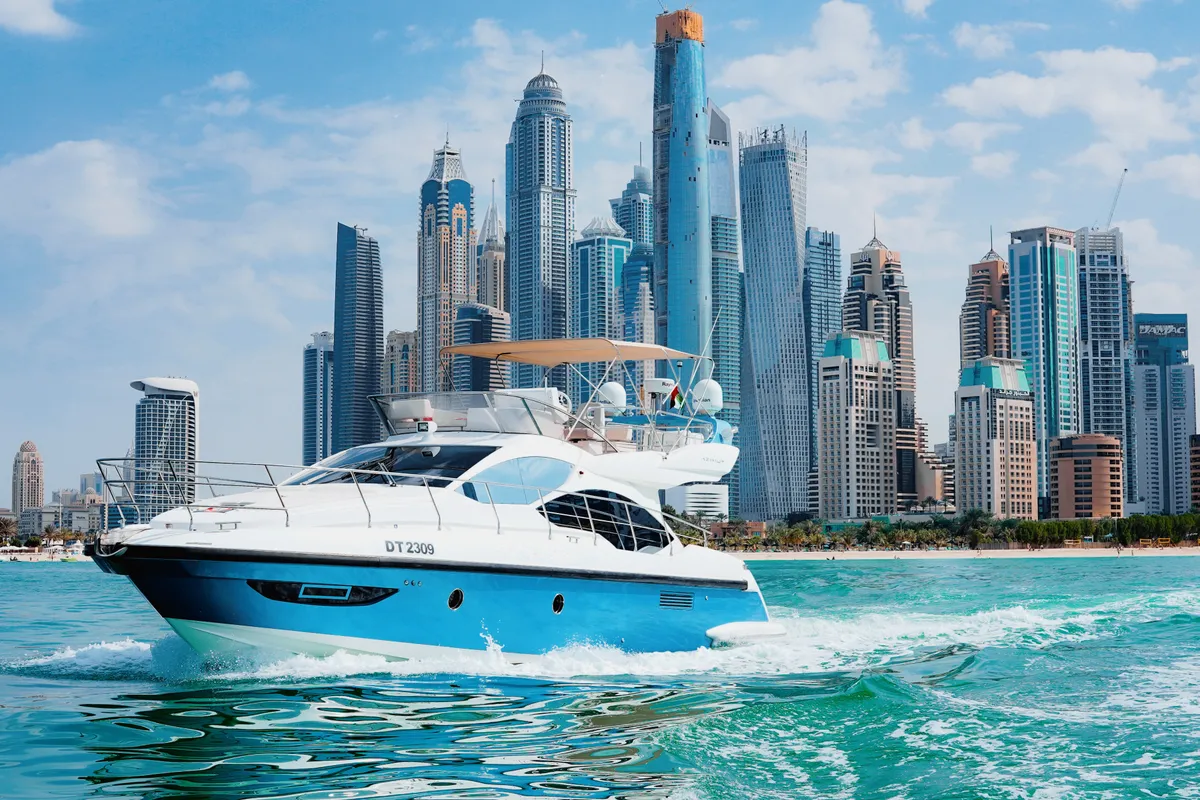 Azimut 50, a motor yacht at Dubai Harbour, United Arab Emirates