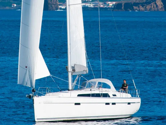 Exterior view of Fonsos, a Bavaria 46 Cruiser sailboat at São Pedro, Portugal
