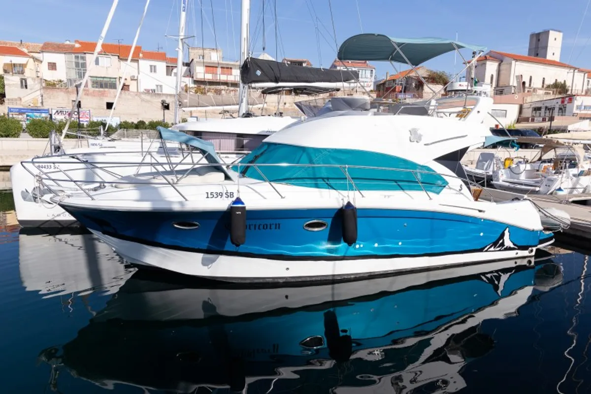 Exterior view of Capricorn, a Beneteau Antares 36 motor yacht at Grad Šibenik, Croatia