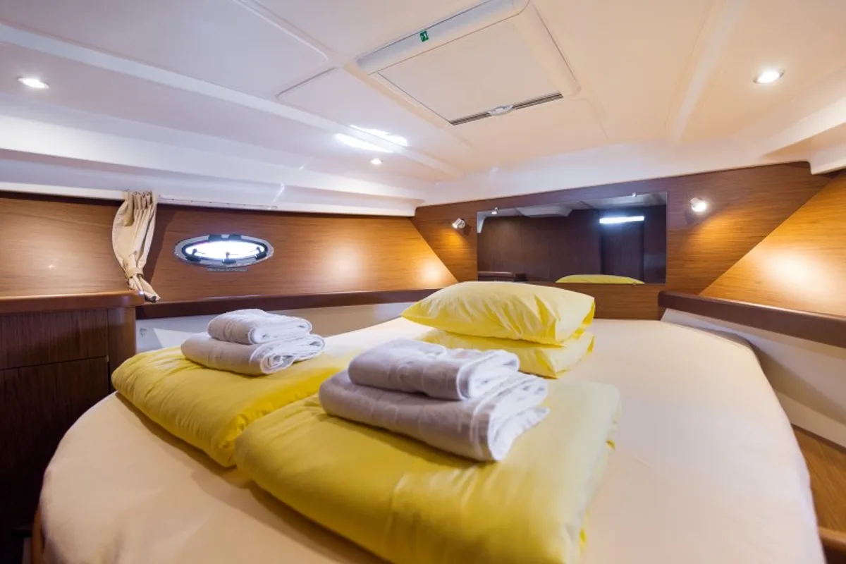 Cabin on Capricorn, a Beneteau Antares 36 motor yacht at Grad Šibenik, Croatia