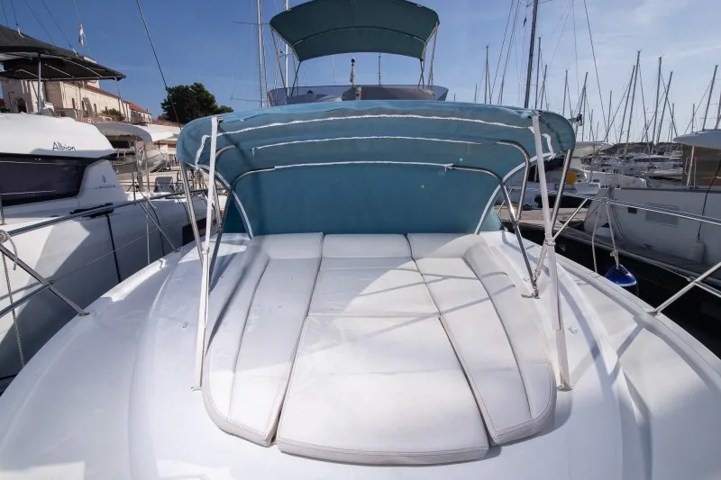 Deck of Capricorn, a Beneteau Antares 36 motor yacht at Grad Šibenik, Croatia