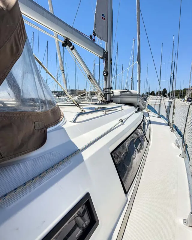 Deck of Astravi, a Bavaria Cruiser 37 sailboat at Grad Pula, Croatia