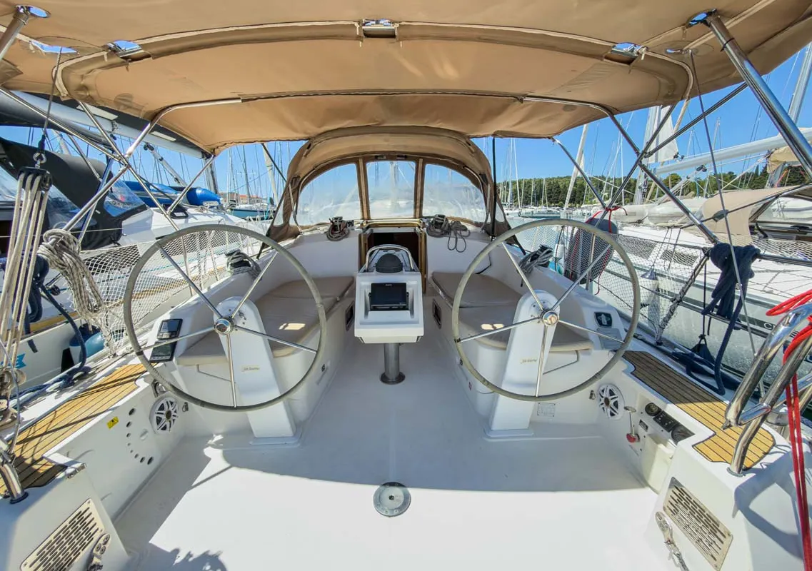 Cockpit of Astravi, a Bavaria Cruiser 37 sailboat at Grad Pula, Croatia