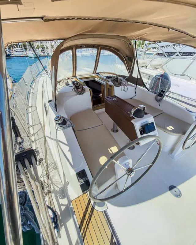 Cockpit of Astravi, a Bavaria Cruiser 37 sailboat at Grad Pula, Croatia