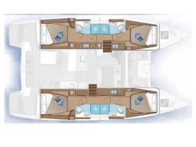 Floor plan of Lord Ervis, a Lagoon 46 catamaran at Municipal Unit of Lefkada, Greece
