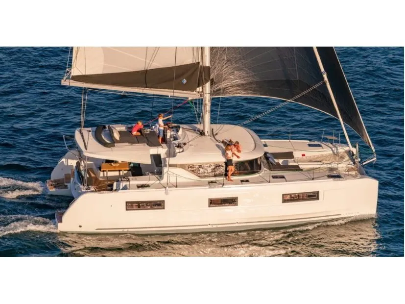 Exterior view of Lord Ervis, a Lagoon 46 catamaran at Municipal Unit of Lefkada, Greece