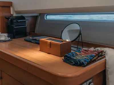 Cabin on Mija, a Nimbus T11 motorboat at Ko Kaeo, Thailand
