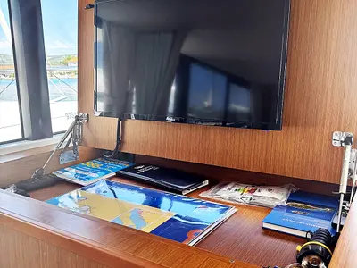 Salon of Nereide, a Beneteau Swift Trawler 48 motor yacht at Rogoznica, Croatia