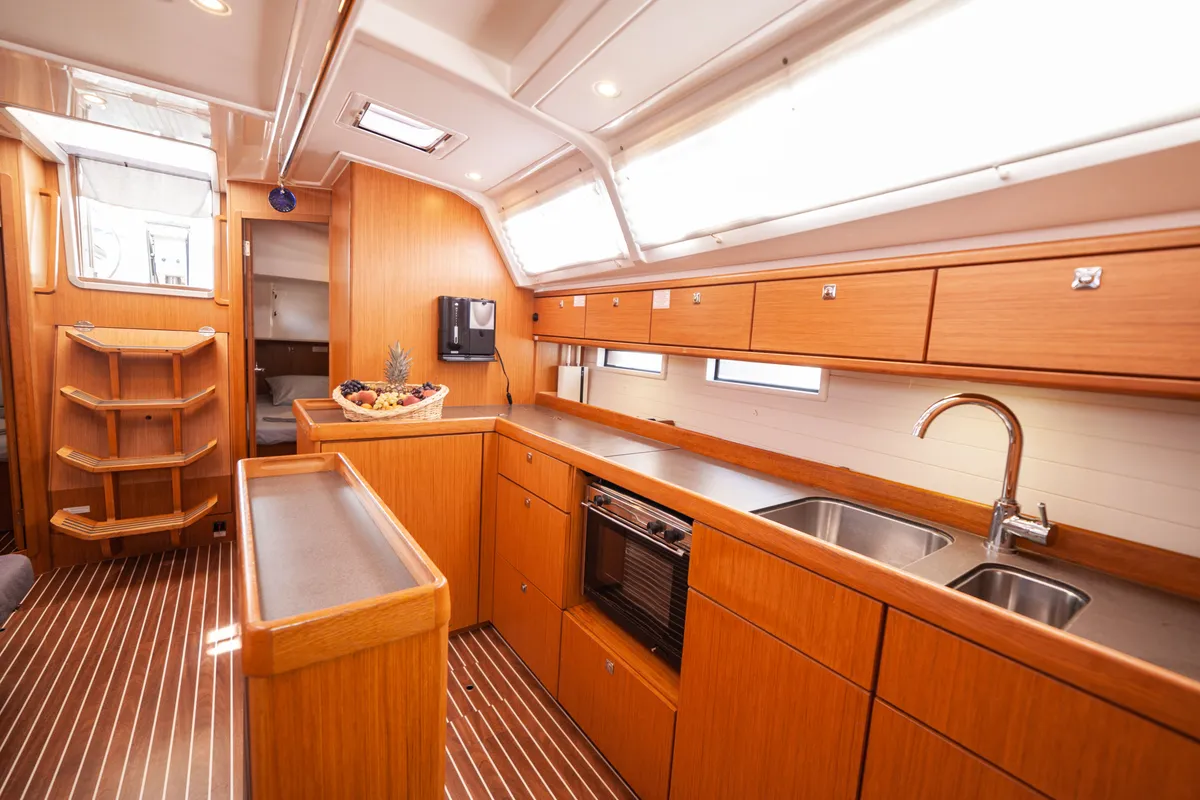 Cabin on Sail Vega, a Bavaria Cruiser 46 sailboat at Fethiye, Turkey