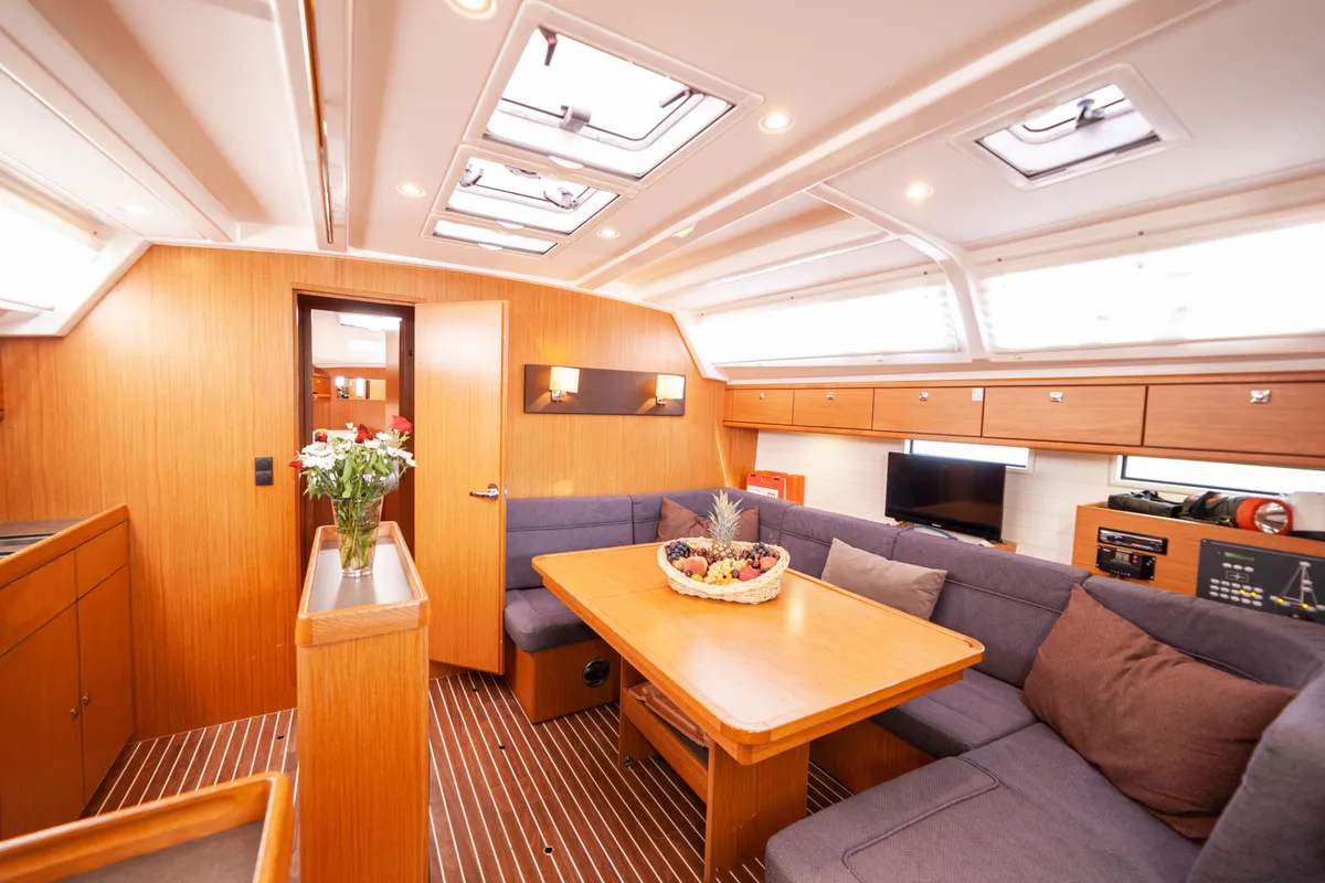 Salon of Sail Vega, a Bavaria Cruiser 46 sailboat at Fethiye, Turkey